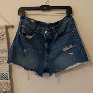Levi’s midrise distress jean shorts